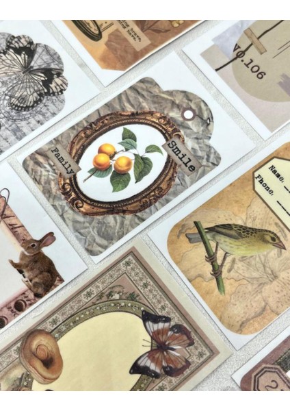 Vintage Kelebek Kırmızı 50 Yaprak Defter Sticker Çıkartma Bullet Journal Defter Süsleme