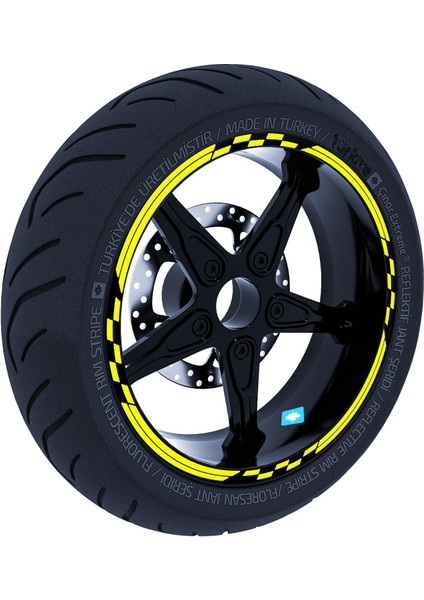 Moto Gp Yarış Bayraklı Floresan Sarı Jant Şeridi Sticker Çınar Extreme