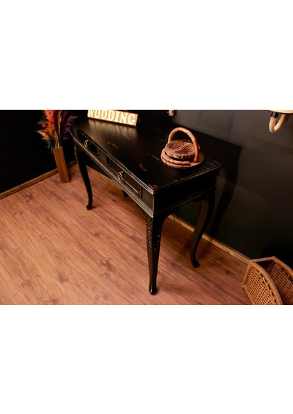 Wooding 120 cm Masif Eskitme Siyah Oymalı Dresuar