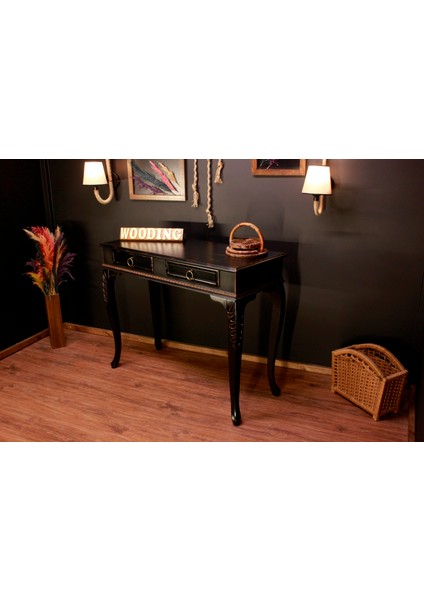 Wooding 120 cm Masif Eskitme Siyah Oymalı Dresuar