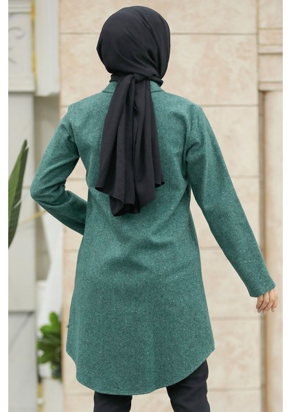 Neva Style Fermuarlı Çağla Yeşili Tesettür Kaşe Tunik 5944CY