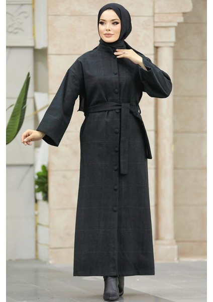 Ekoseli Siyah Tesettür Kaşe Kap 5945S fiyatları