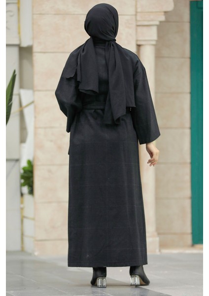 Ekoseli Siyah Tesettür Kaşe Kap 5945S modelleri