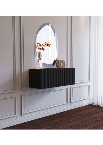 Çok Amaçlı Kapaklı Seyyar Duvara Monte Siyah Makyaj Masası. Dresuar, Tv Ünitesi