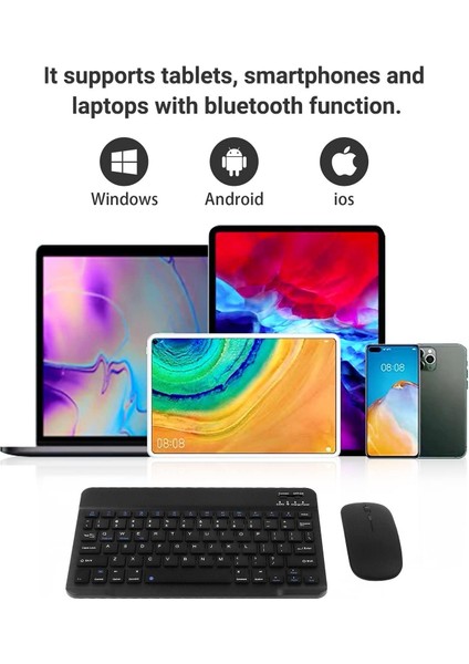 Bluetooth Ios Ipad Android Windows Uyumlu Klavye Mouse Seti - Sessiz - Şarjlı - Combo - Ultra Ince - Türkçe - Kablosuz Siyah