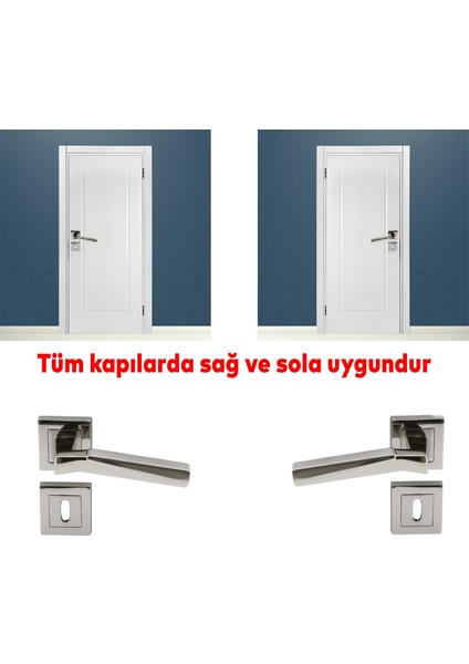 Nobel Meridyen Kare Rozetli Oda Kapı Kolu Sağa ve Sola Uygun Nikel Saten 1 Takım modelleri