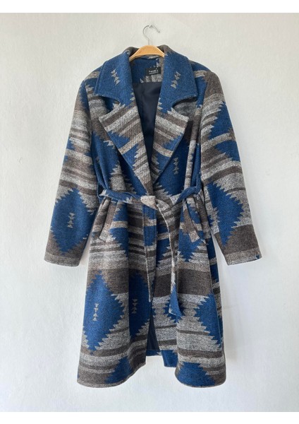 Özel Tasarım Retro Model Oversize Kruvaze Kareli Kaşe Kaban Kadın Füme