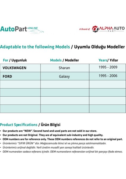 Volkswagen Sharan Için Ön Sağ Cam Tamir Seti
