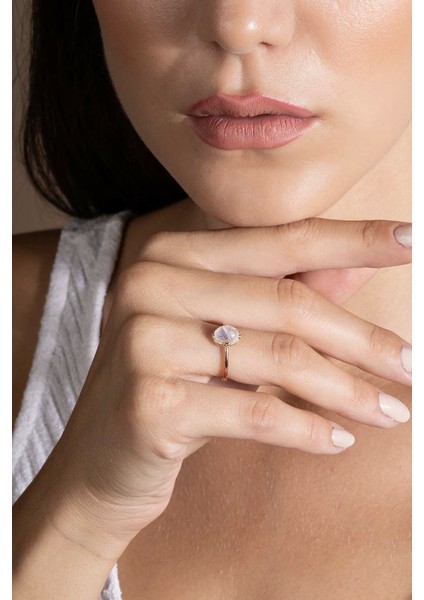 Doğal Ay Taşı Taşlı Minimal Gümüş Ayarlanabilir Kadın Yüzük Rose Rengi - 9 fiyatları