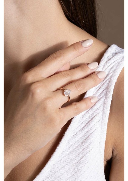 Doğal Ay Taşı Taşlı Minimal Gümüş Ayarlanabilir Kadın Yüzük Rose Rengi - 9 modelleri