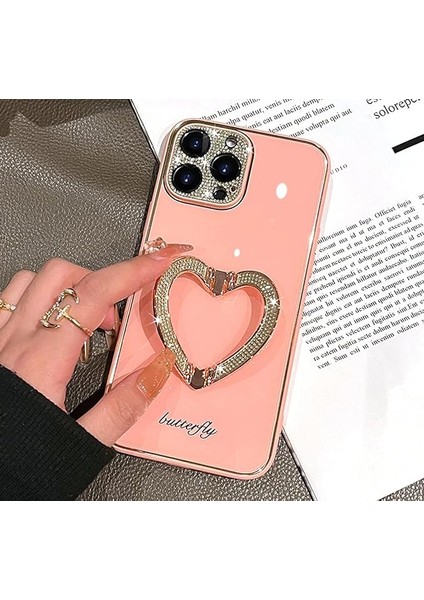 iPhone 13 Pro Max ile Uyumlu Kızlar Için Kılıf Kadın Sevimli Parıltılı Rhinestones Kaplama Kılıf ve Kalp Katlama Standı Tutucu Sert Pc Geri iPhone 13 Pro Max Için Yumuşak Tpu Tampo (Yurt Dışından) fiyatları