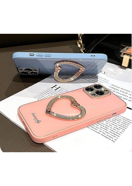 iPhone 13 Pro Max ile Uyumlu Kızlar Için Kılıf Kadın Sevimli Parıltılı Rhinestones Kaplama Kılıf ve Kalp Katlama Standı Tutucu Sert Pc Geri iPhone 13 Pro Max Için Yumuşak Tpu Tampo (Yurt Dışından) modelleri