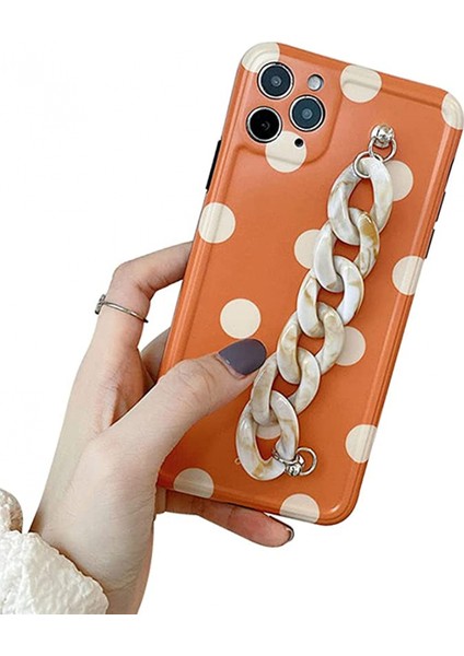Kızlar Kadınlar Güzel Turuncu Puantiyeli Yumuşak Tpu Buzlu Yüzey Silikon Kauçuk Telefon Kılıfı, iPhone Için Geri Mermer Ipi Zincir Kayışı Kapağı, Darbeye Dayanıklı Güçlü Koruma - I (Yurt Dışından)
