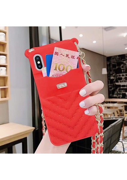 IPhone Xs Max Cüzdan Telefon Kılıfı ile Boyun ve Haberci Zinciri Kredi Kartı Yuvası Kız Kadın Silikon Darbeye Dayanıklı Telefon Kılıfı (Kırmızı) (Yurt Dışından) fiyatları