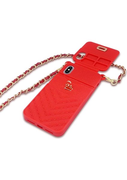 IPhone Xs Max Cüzdan Telefon Kılıfı ile Boyun ve Haberci Zinciri Kredi Kartı Yuvası Kız Kadın Silikon Darbeye Dayanıklı Telefon Kılıfı (Kırmızı) (Yurt Dışından) modelleri