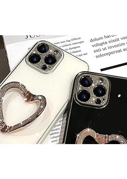 iPhone 11 Pro Max Kılıf ile Uyumlu Kızlar Için Kadın Sevimli Glitter Rhinestones Kaplama Kılıf Kalp Katlanır Stand Tutacağı Sert Pc Geri iPhone 11 Pro Max 6.5" Için Yumuşak Tpu Tam (Yurt Dışından) modelleri