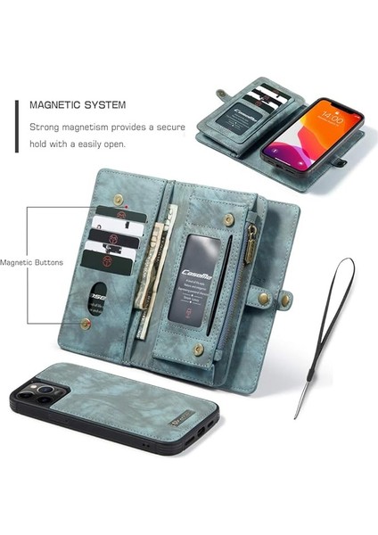 iPhone 13PRO Max ile Uyumlu Cüzdan Kılıf Kart Tutuculu Kapak Deri Flip Retro 2'si 1 Arada Ayrılabilir Manyetik Fermuarlı Cebi Ince Telefon Kılıfları 6.7'' (Mavi) (Yurt Dışından) modelleri
