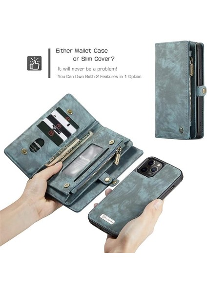 iPhone 13PRO Max ile Uyumlu Cüzdan Kılıf Kart Tutuculu Kapak Deri Flip Retro 2'si 1 Arada Ayrılabilir Manyetik Fermuarlı Cebi Ince Telefon Kılıfları 6.7'' (Mavi) (Yurt Dışından) fırsatları