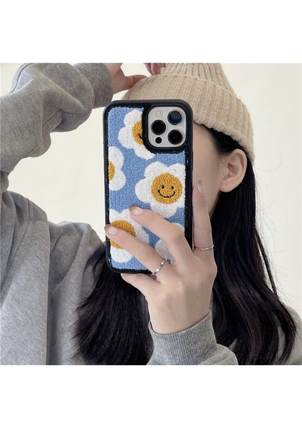Sevimli Çiçek Havlu Nakış Çiçek Kılıf iPhone ile Uyumlu 13PROMAX Gülen Yüz Desen Kış Yumuşak Darbeye Dayanıklı Arka Kapak iPhone 13PRO Max 6.7''(Ayçiçeği) (Yurt Dışından) modelleri