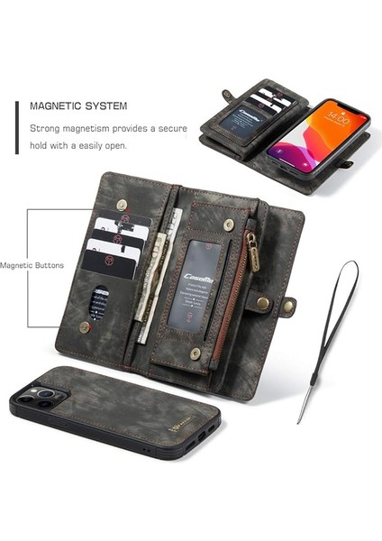 iPhone 13PRO Max ile Uyumlu Cüzdan Kılıf Kart Tutuculu Kapak Deri Flip Retro 2'si 1 Arada Ayrılabilir Manyetik Fermuarlı Cebi Ince Telefon Kılıfları 6.7'' (Siyah) (Yurt Dışından) modelleri