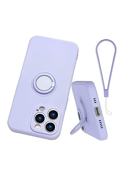 iPhone 13 Pro Için Silikon Halka Braket Cep Telefonu Kılıfı, El Askılı 360 ° Braket Koruyucu Kapak, Manyetik Araç Braketini (Mor) Destekleyin (Yurt Dışından)