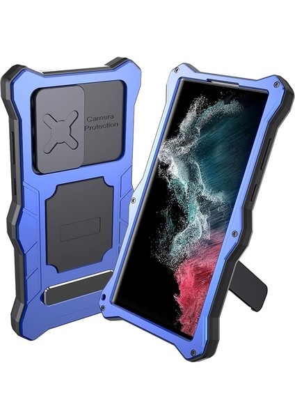 Samsung S22ULTRA Metal Kasa ile Uyumlu, Askeri Sınıf Düşmeye Karşı Koruyucu Kılıf Tam Gövde Çift Katmanlı Sağlam Ağır Hizmet Telefon Kılıfları Kickstand Darbeye Dayanıklı Tampon Kı (Yurt Dışından)