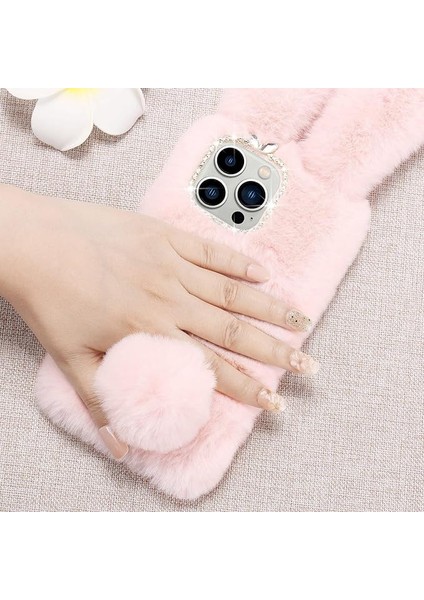 iPhone 13PROMAX Kılıf Lapopnut Sevimli Tavşan Kulakları Kılıf Lüks Süper Yumuşak Sıcak Kabarık Kürklü Tavşan Darbeye Dayanıklı Geri Silikon Kılıf Kapak, Şık Ilmek Bling Elmas, Pemb (Yurt Dışından) modelleri