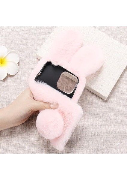 iPhone 13PROMAX Kılıf Lapopnut Sevimli Tavşan Kulakları Kılıf Lüks Süper Yumuşak Sıcak Kabarık Kürklü Tavşan Darbeye Dayanıklı Geri Silikon Kılıf Kapak, Şık Ilmek Bling Elmas, Pemb (Yurt Dışından) fırsatları