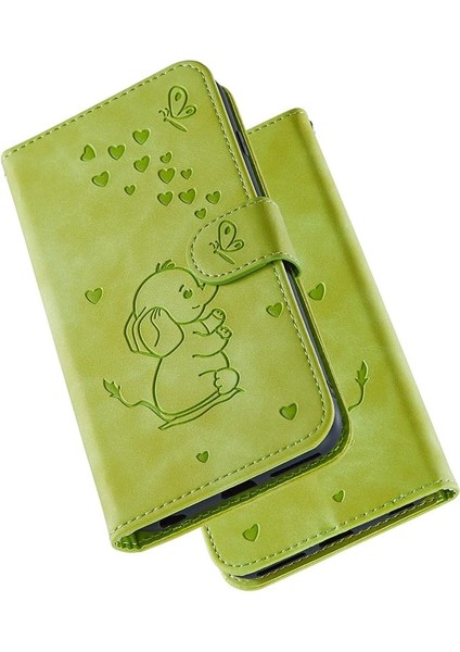 iPhone 11 Pro Max Telefon Kılıfı,kart Yuvalı Güzel Fil Aşk Kalp Karikatür Deseni,katlanır Stand,manyetik Kapak,iphone 11 Pro Max ile Uyumlu-Yeşil (Yurt Dışından)
