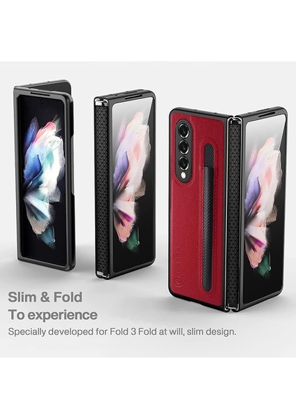 Golbsky Samsung Galaxy Z Fold 3 Kalem Tutuculu Kılıferkek Kız,menteşe Koruma Tasarımı,,lüks Iş Pu Deri Kılıf Galaxy Z Fold 3 5g (2021)-KIRMIZI (Yurt Dışından)