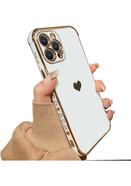 iPhone 12 Pro Max Kılıf ile Uyumlu, Lüks Kaplama Aşk Kalp Telefon Kılıfı, Sevimli Yan Küçük Aşk Desenli Yumuşak Tpu Darbeye Dayanıklı Tam Kamera Lens Koruyucu Kılıf iPhone 12 Pro M (Yurt Dışından)