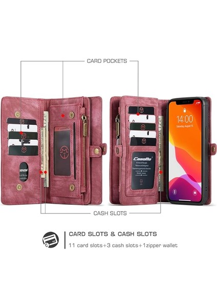iPhone 13PRO Max ile Uyumlu Cüzdan Kılıf Kart Tutuculu Kapak Deri Flip Retro 2'si 1 Arada Ayrılabilir Manyetik Fermuarlı Cebi Ince Telefon Kılıfları 6.7'' (Kırmızı) (Yurt Dışından) fiyatları