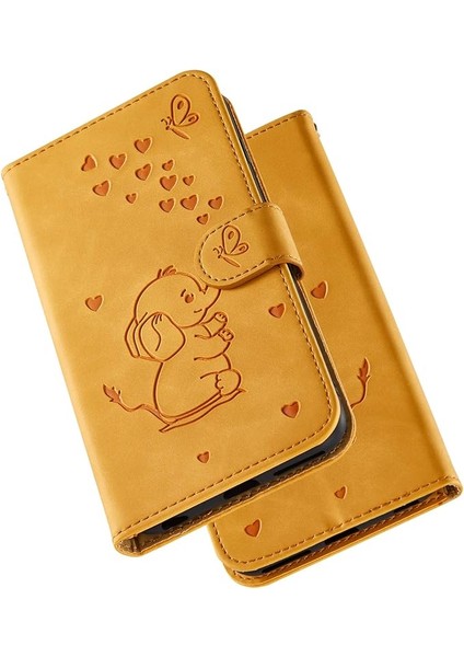 iPhone 11 Pro Telefon Kılıfı,kart Yuvalı Güzel Fil Aşk Kalp Karikatür Deseni,katlanır Stand,manyetik Kapak,iphone 11 Pro-Sarı ile Uyumlu (Yurt Dışından)