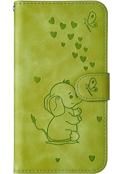 IPhone 12 Pro/iphone 12 Telefon Kılıfı, Kart Yuvalı Güzel Fil Aşk Kalp Karikatür Deseni, Katlanır Stand, Manyetik Kapaklı Kapak, iPhone 12 Pro/iphone 12(6.1 Inç) ile Uyumlu - Yeşil (Yurt Dışından)