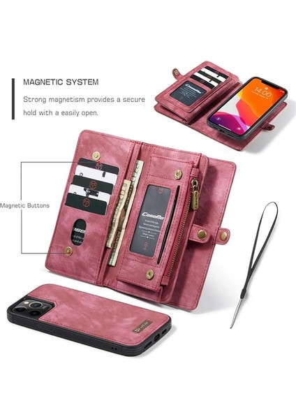 iPhone 13PRO Max ile Uyumlu Cüzdan Kılıf Kart Tutuculu Kapak Deri Flip Retro 2'si 1 Arada Ayrılabilir Manyetik Fermuarlı Cebi Ince Telefon Kılıfları 6.7'' (Kırmızı) (Yurt Dışından) modelleri