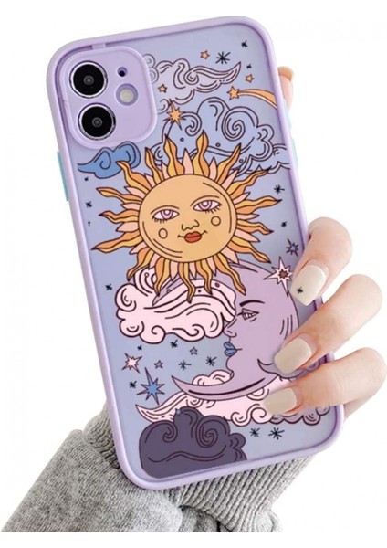 iPhone 12PRO ile Uyumlu Maxcase For Clear Frosted Pc Back 3D Sun Moon Cartoons Girls Woman And Soft Tpu Bumper Silicone Slim Case For iPhone 12PRO Max-Purple (Yurt Dışından)