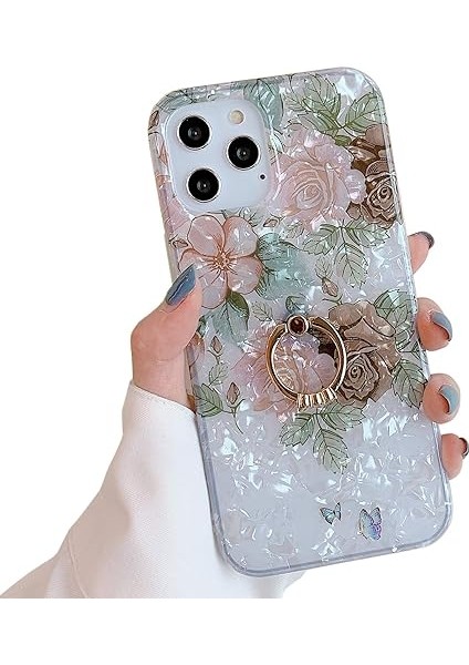 iPhone 13 Promax Kılıf (6,7 Inç) ile Uyumlu, Şirin Blossom Flowers Dahili 360° Dönebilen Halka Destek Tutacağı Yumuşak Ince Darbeye Dayanıklı Tpu Imd Telefon Şeffaf Kılıf Kahvereng (Yurt Dışından)