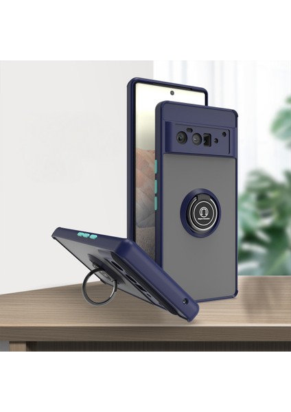Google Pixel 6 Pro Kapak Için, Halka Stand Braketi 15FT Düşme Testi Pixel 6 Pro Koyu Mavi Için Darbeye Dayanıklı Kapak (Yurt Dışından)