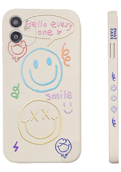 Sevimli Siyah Mutlu Gülümseme Graffiti Yan Baskı Telefon Kapağı Apple iPhone Için 13 Pro Max Kadınlar Için Ince Yumuşak Kılıflar iPhone 13PROMAX Beyaz (Yurt Dışından)