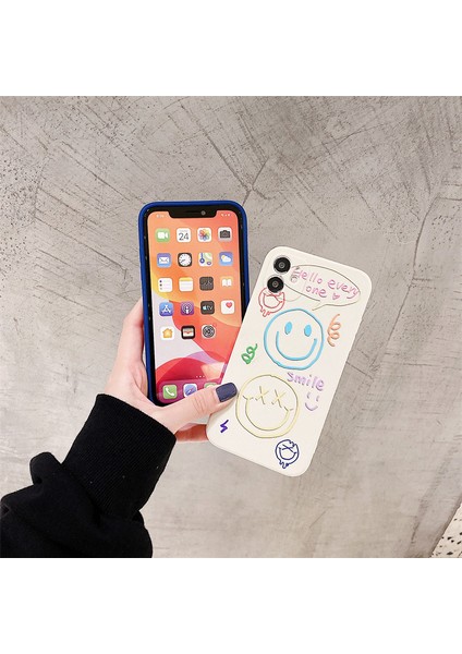 Sevimli Siyah Mutlu Gülümseme Graffiti Yan Baskı Telefon Kapağı Apple iPhone Için 13 Pro Max Kadınlar Için Ince Yumuşak Kılıflar iPhone 13PROMAX Beyaz (Yurt Dışından) modelleri