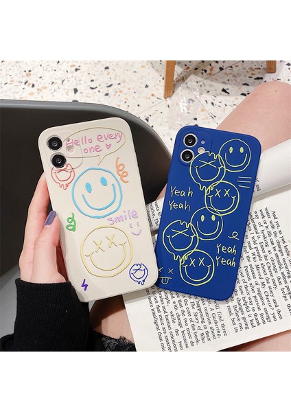 Sevimli Siyah Mutlu Gülümseme Graffiti Yan Baskı Telefon Kapağı Apple iPhone Için 13 Pro Max Kadınlar Için Ince Yumuşak Kılıflar iPhone 13PROMAX Beyaz (Yurt Dışından) fırsatları