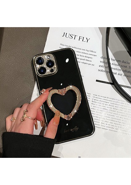 iPhone 12 Pro Max ile Uyumlu Kızlar Için Kılıf Kadın Sevimli Glitter Rhinestones Kaplama Kılıf ve Kalp Katlama Standı Tutacağı Sert Pc Geri iPhone 12 Pro Max 6.7" Için Yumuşak Tpu (Yurt Dışından) fırsatları