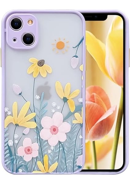 iPhone 13 ile Uyumlu Clear Frosted Pc Için Kılıf Geri 3D Çiçekli Kız Kadın ve Yumuşak Tpu Tampon Koruyucu Silikon Ince Darbeye Dayanıklı Kılıf iPhone 13-Taro Mor (Yurt Dışından)