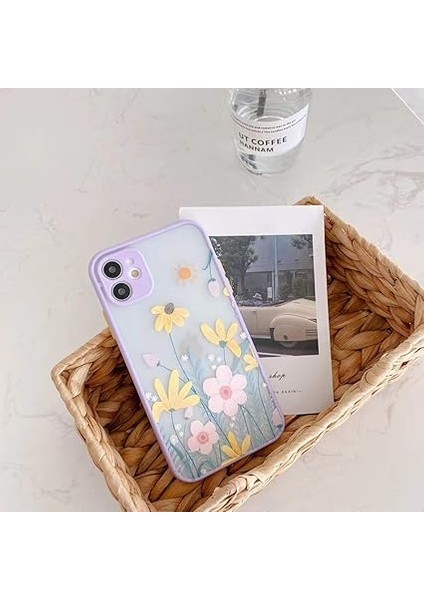 iPhone 13 ile Uyumlu Clear Frosted Pc Için Kılıf Geri 3D Çiçekli Kız Kadın ve Yumuşak Tpu Tampon Koruyucu Silikon Ince Darbeye Dayanıklı Kılıf iPhone 13-Taro Mor (Yurt Dışından) fırsatları