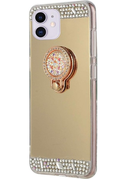 iPhone 11 Için 3D Elmas Ayna Silikon Kılıf 6.1'' Parmak Tutucu Halkalı Stand, Bling Sparkle Yapay Elmas Yumuşak Kauçuk Arka Telefon Kapağı Darbeye Dayanıklı Jel Tpu Koruyucu Cilt K (Yurt Dışından)