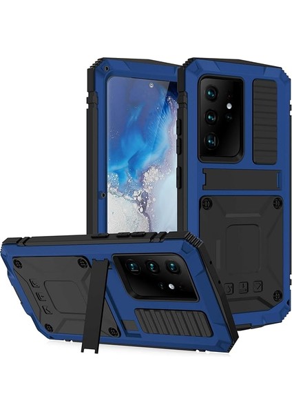 Samsung S21 5g Metal Kılıf Ekran Koruyuculu Askeri Sağlam Ağır Hizmet Darbeye Dayanıklı Standlı Tam Kapak Samsung S21 5g Kılıfı (Mavi, S21) (Yurt Dışından)
