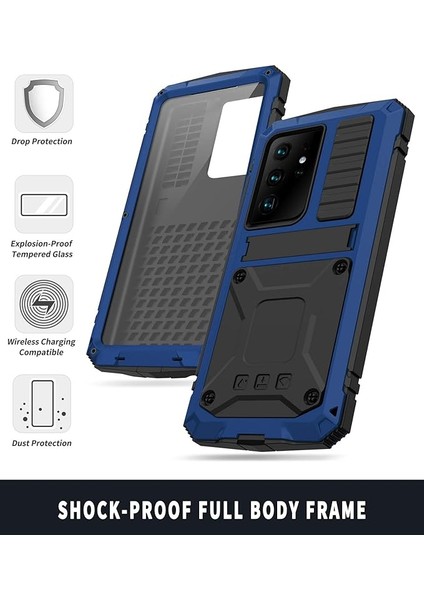 Samsung S21 5g Metal Kılıf Ekran Koruyuculu Askeri Sağlam Ağır Hizmet Darbeye Dayanıklı Standlı Tam Kapak Samsung S21 5g Kılıfı (Mavi, S21) (Yurt Dışından) modelleri
