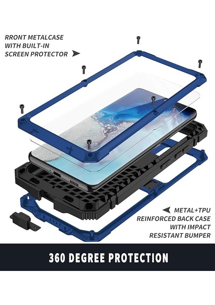 Samsung S21 5g Metal Kılıf Ekran Koruyuculu Askeri Sağlam Ağır Hizmet Darbeye Dayanıklı Standlı Tam Kapak Samsung S21 5g Kılıfı (Mavi, S21) (Yurt Dışından) fırsatları