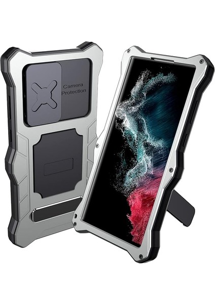 Samsung S22ULTRA Metal Kasa ile Uyumlu, Askeri Sınıf Düşmeye Karşı Koruyucu Kılıf Tam Gövde Çift Katmanlı Sağlam Ağır Hizmet Telefon Kılıfları Kickstand Darbeye Dayanıklı Tampon Kı (Yurt Dışından)