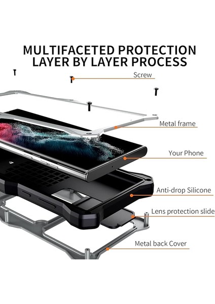 Samsung S22ULTRA Metal Kasa ile Uyumlu, Askeri Sınıf Düşmeye Karşı Koruyucu Kılıf Tam Gövde Çift Katmanlı Sağlam Ağır Hizmet Telefon Kılıfları Kickstand Darbeye Dayanıklı Tampon Kı (Yurt Dışından) fırsatları